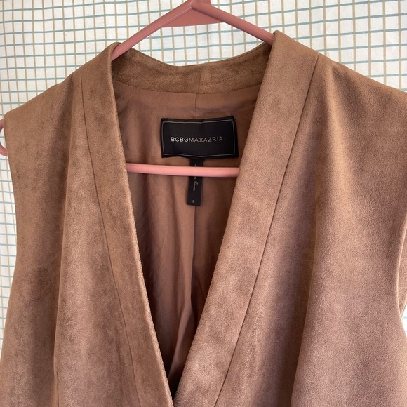 BCBG MAXAZRIA Small Brown Suede Vest Wrap Dress - Picture 5 of 11